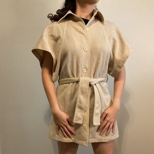 Vintage Wool Normcore Preppy Beige Light Academia Minimalist ShortSleeve Coat